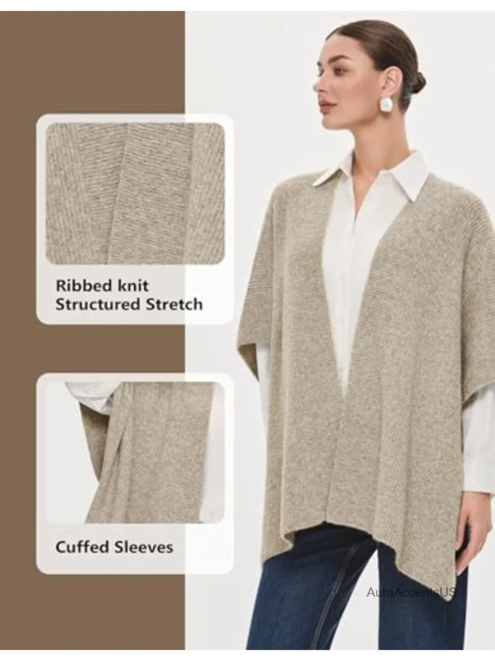 Open Front Chunky Shawl Wrap Rib Knit Poncho Cape Winter